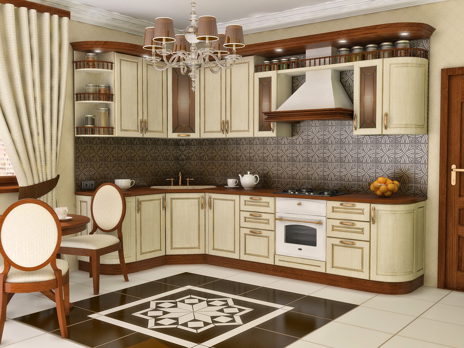 Дизайн интерьера кухни столовой в классическом стиле