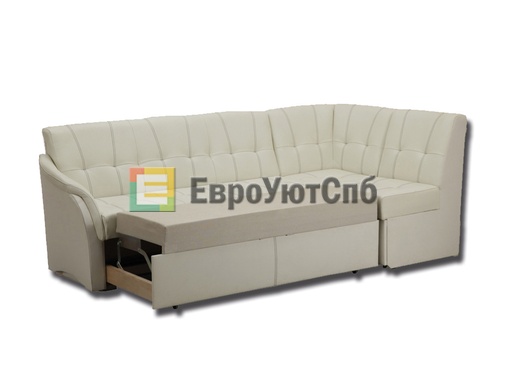 Кухонный угловой диван со спальным местом (светлый кожзам)